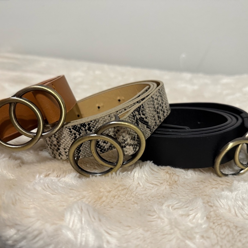 Stylish Women's Belt Set - Black, Brown, Snake Print